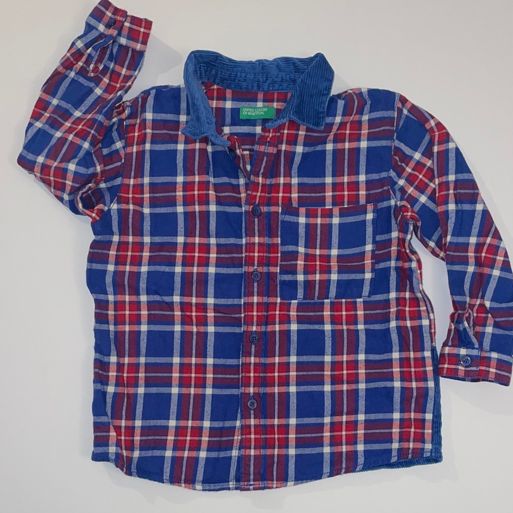 United Colors Of Benetton Blue and Red Plaid Button Down Shirt